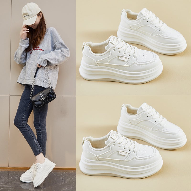 2025 Spring Small White Shoes New Korean Style Ins Female Students Thick-Soled Height-Increasing Sports Shoes Casual Street Racket Hb803 - Image 3